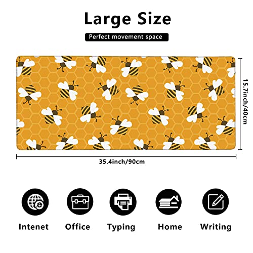 Bee with Honey Extended Gaming Mouse Pad Large Desk Mat with Non-Slip Rubber Base and Stitched Edges,Keyboard Mouse Mat Desk Pad for Work,Game,Office,Home 35.4 * 15.7 Inch - color: Bee With Honey