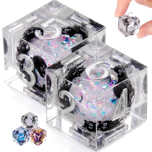 Seenelling 2 Pcs D6 Cat Liquid Core Dice Set, 17mm Liquid Resin Cat Dice Sharp Resin Edge Polyhedral for Role Playing Game Table Games (Rainbow White) - color: Rainbow White