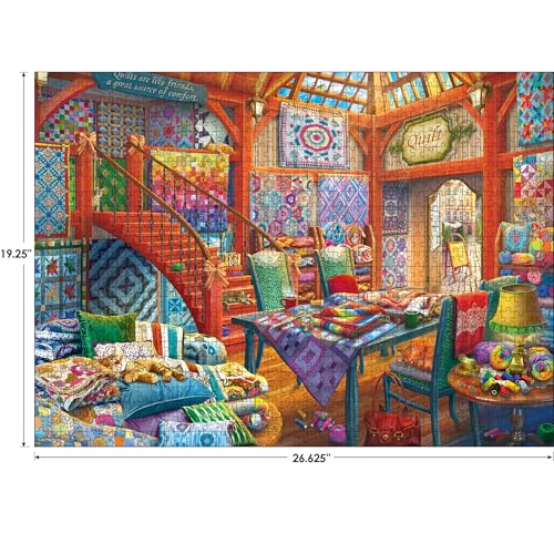RoseArt Hobby Haven Quilt Shop 1000 Piece Jigsaw Puzzle | 19.25" x 26.625" Finished Size, Fully Interlocking Pieces, Bonus Poster Included, Made in USA - style: Quilt Shop