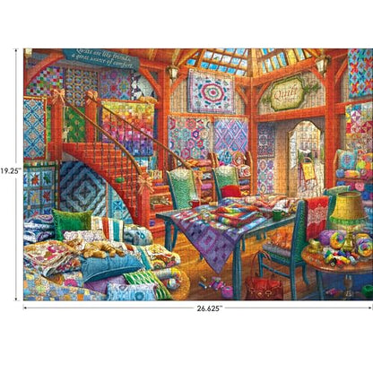 RoseArt Hobby Haven Quilt Shop 1000 Piece Jigsaw Puzzle | 19.25" x 26.625" Finished Size, Fully Interlocking Pieces, Bonus Poster Included, Made in USA - style: Quilt Shop