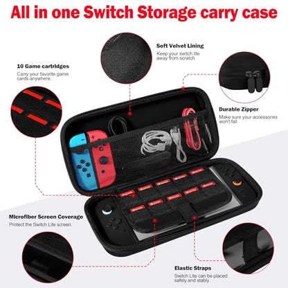 NTMYEVE Carrying Case for Nintendo Switch 2, Protective Hard Shell Portable Travel Carry Case Pouch holds 10 Cartridges with Pockets for Switch 2 Accessories and Games, Black
