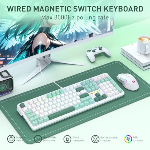 Redragon K745 HE Rapid Trigger Gaming Keyboard, 8K Wired Mechanical Keyboard w/Next-Gen UltraMag 100% POM Silky Magnetic Switch, Dual-Module Floating Patent Structure Design, 5-Layer Noise Dampening - color: Jade Cloud (HE Version), size: 108 Keys