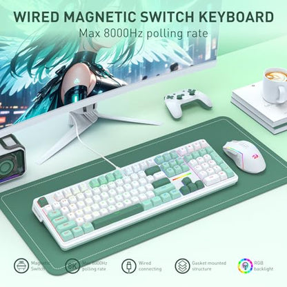 Redragon K745 HE Rapid Trigger Gaming Keyboard, 8K Wired Mechanical Keyboard w/Next-Gen UltraMag 100% POM Silky Magnetic Switch, Dual-Module Floating Patent Structure Design, 5-Layer Noise Dampening - color: Jade Cloud (HE Version), size: 108 Keys