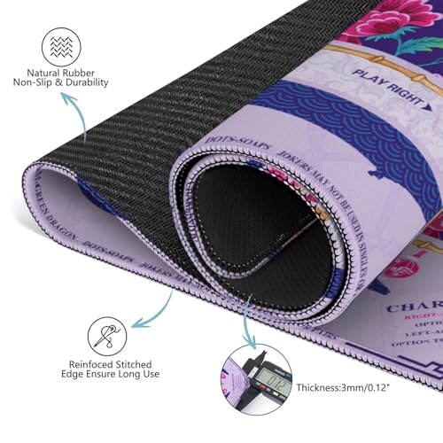 Mahjong Mat for Table with Carrying Bag & 3 Dice, Purple Pink Floral 31.5"x31.5" Square Rubber Mahjong Table Cover, Non-Slip & Noise Reduction Gaming Mat for Mah Jongg, Poker, Dominoes & Tile Games - color: Purple Pink