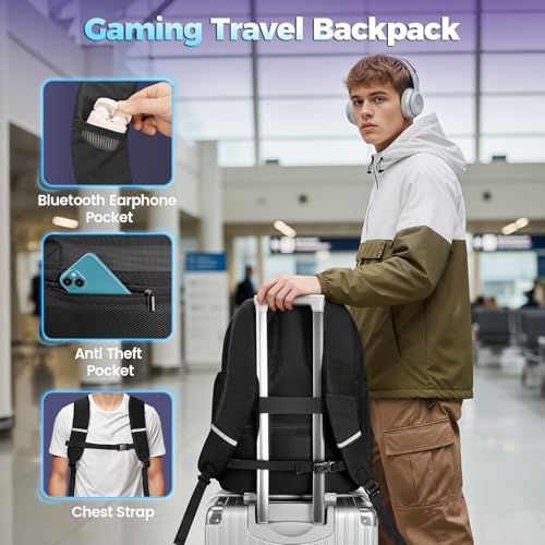 MATEIN 17.3 Inch Gaming Laptop Backpack for Men with Organizer Pouch | TSA Friendly, Travel Laptop Backpack with Rain Cover, Padded Laptop Protection, Anti Theft Pocket, Carry On Gaming Bag
