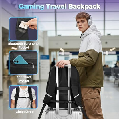 MATEIN 17.3 Inch Gaming Laptop Backpack for Men with Organizer Pouch | TSA Friendly, Travel Laptop Backpack with Rain Cover, Padded Laptop Protection, Anti Theft Pocket, Carry On Gaming Bag