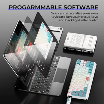 HITIME x XVX 60% Percent Keyboard with Strap, H61 Wired Aluminum Gaming Keyboard, Hot Swappable, Kanagawa Anime PBT Keycaps, RGB Backlit, Cherry Profile, Sound Absorbing Pads, Creamy Linear Switch - color: White Kanagawa