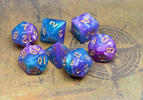 DND Dice Set Lake Blue & Purple Polyhedral RPG Dice for Dungeon and Dragons D&D Role Playing Games Table Games Glitter Dice - color: Lake Blue Mix Purple+glitter
