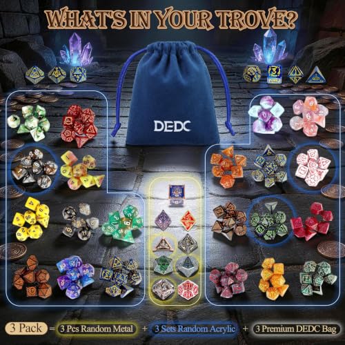 DEDC 24 PCS DND Dice Set, 3 Mystery Bags for Dice Goblins and RPG Games | DND Dice Set DND Gifts for Dungeons and Dragons DMs, 1 in 10 Legendary Dice with Random Polyhedral Dice - size: 3 Pack