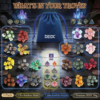 DEDC 24 PCS DND Dice Set, 3 Mystery Bags for Dice Goblins and RPG Games | DND Dice Set DND Gifts for Dungeons and Dragons DMs, 1 in 10 Legendary Dice with Random Polyhedral Dice - size: 3 Pack