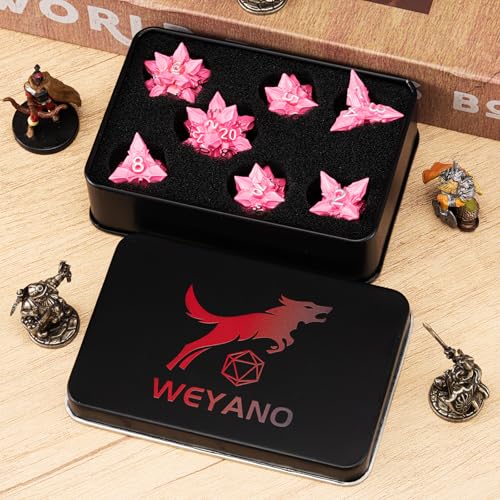 DND Dice Set Metal,Polyhedral D&D Metallic Heterotypic D and D Dice with Cracks for Dungeons and Dragons RPG TTRPG 7-Die Set with Gift (Heterotypic, Heterotypic-Pink) - color: Heterotypic-pink, style: Heterotypic