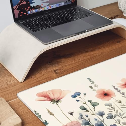 Mouse Pad, Watercolor Floral Design, XXL Gaming Desk Mat 35.4 x 15.7 Inches, Non-Slip Rubber Base, Pink and Blue - color: Floral