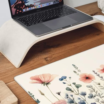 Mouse Pad, Watercolor Floral Design, XXL Gaming Desk Mat 35.4 x 15.7 Inches, Non-Slip Rubber Base, Pink and Blue - color: Floral