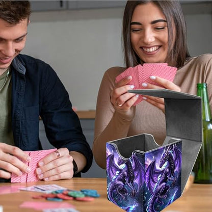 Purple Dragon Card Deck Box, MTG Commander Deck Box Card Deck Case for Trading Cards, 100+ Sleeved Cards with PU Leather Magnetic Card Storage Box for TCG CCG Magic Cards - color: Card Deck Box-587