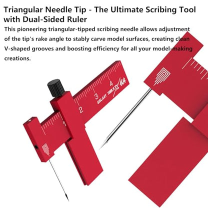 Equidistant Parallel Scriber Isometric Parallel Scribe Carving Ruler Model Cutting Scribed Line T-Shaped Ruler for Figure Kit Miniature Scale Model Hobby Craft Tool Accessories - color: Red
