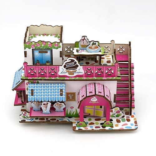 3D Puzzles for Adults, Log Cabin DIY Wooden House Model Kits for Adults to Build, Country Cottage Building Model, 3D Jigsaw Brain Teaser Puzzle, Dollhouse (GHJG)