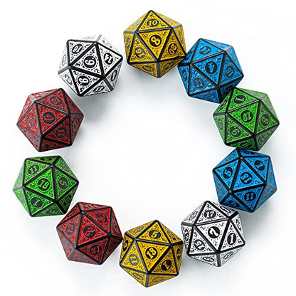 SmartDealsPro 10-Pack Retro 26mm Large 20 Sided Dice D20 Polyhedral Dice for DND RPG MTG Table Game(Mix Retro Color) - color: Mix Retro Color