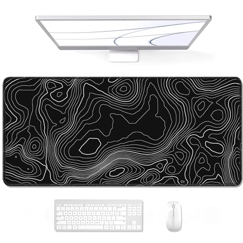 Auhoahsil Large Mouse Pad, XXL Desk Pad, Extened Mousepad 31.5" x 11.8", Non-Slip Rubber Base, Stitched Edges, Superior Surface, Gaming Keyboard Mat, Waterproof Desk Pad, Black Contour - color: 03 Black Contour, size: XL - 11.8 x 31.5 Inches