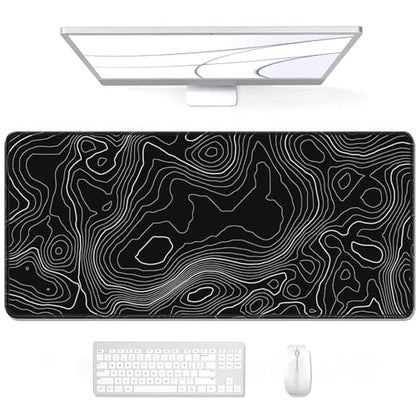 Auhoahsil Large Mouse Pad, XXL Desk Pad, Extened Mousepad 31.5" x 11.8", Non-Slip Rubber Base, Stitched Edges, Superior Surface, Gaming Keyboard Mat, Waterproof Desk Pad, Black Contour - color: 03 Black Contour, size: XL - 11.8 x 31.5 Inches