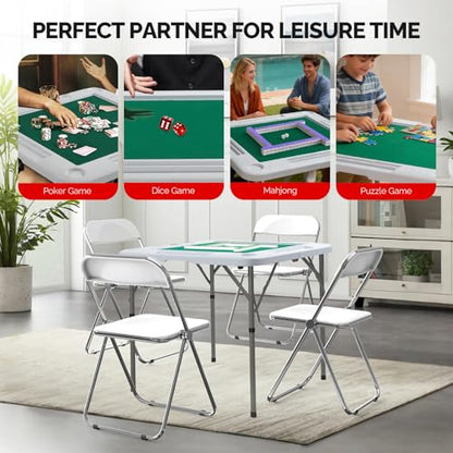 PEXMOR 34" Foldable Mahjong Table Portable, 4 Player Card Game Table w/Cup Holders & Chip Grooves, Tabletop Foldable, Poker Board Game Domino Table for Blackjack, Texas Hold'em (White) - color: White