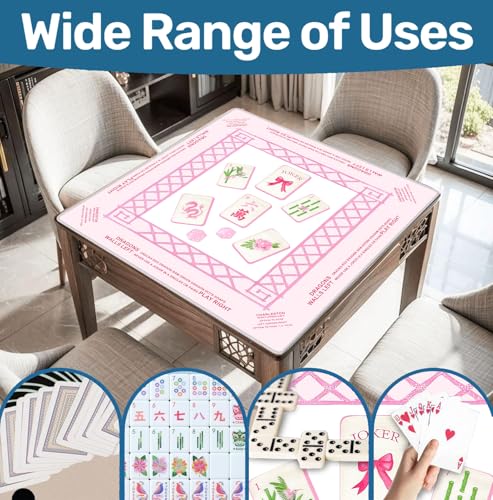 Pink Chinoiserie Mahjong Mat 31.5" x 31.5", Grandmillennial Pink Non-Slip Noise Reduction Mahjong Table Cover Accessories and Supplies for Dominoes Poker Card Board and Tile Games Gifts - color: Pink Chinoiserie Mahjong Mat