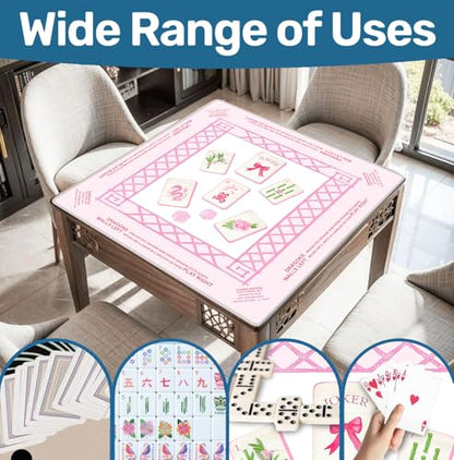 Pink Chinoiserie Mahjong Mat 31.5" x 31.5", Grandmillennial Pink Non-Slip Noise Reduction Mahjong Table Cover Accessories and Supplies for Dominoes Poker Card Board and Tile Games Gifts - color: Pink Chinoiserie Mahjong Mat