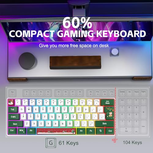 Snpurdiri 60% Wired Gaming Keyboard, RGB Backlit Small Ultra-Compact 61 Keys 60 Percent Gaming Keyboard for PC/Mac Gamer, Typist, Travel, Easy to Carry on Business Trip(Red Green White) - color: Red Green White