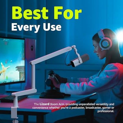 White Microphone Boom Arm Stand Low Profile Boom Arm Adjustable Mic Stand with Built In Cable Management 360° Swivel Mic Arm. - color: 2 LIZARD