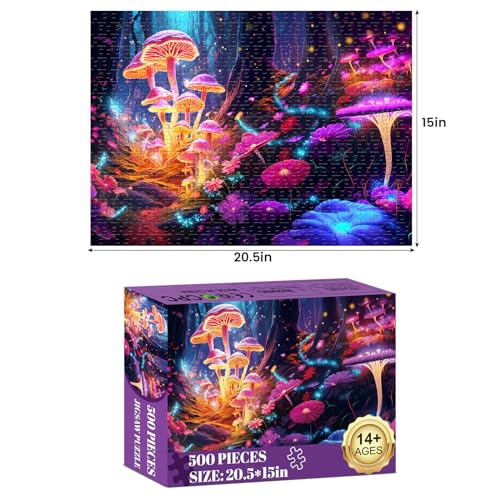 500 Pieces Puzzles for Adult Jigsaw Puzzle Mushrooms Puzzle for Adult Elderly Difficult Puzzle Gift for Family Activity Games Home Decor Wall Art 20.5x15IN - style: Mushrooms