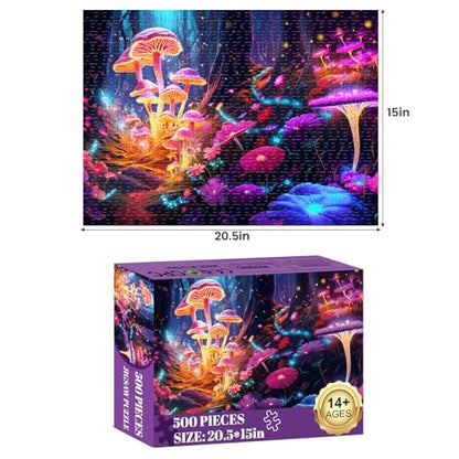 500 Pieces Puzzles for Adult Jigsaw Puzzle Mushrooms Puzzle for Adult Elderly Difficult Puzzle Gift for Family Activity Games Home Decor Wall Art 20.5x15IN - style: Mushrooms