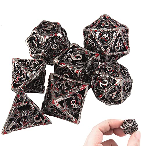 DND Dice Hollow D&D Metal Dice Dungeons and Dragons Dice Set with Gift Box 7 PCs Steampunk Polyhedral Dice Games Set for RPG,MTG,Pathfinder,(Dragon Blood Spattered) - color: Dragon Blood Spattered