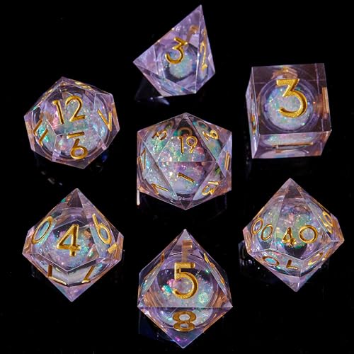 FugaCity Dice Set,Handmade Sharp Edge 7 Piece Resin Dice-Dungeon&Dragons Polyhedral Dice Set, D&D Dice Set with Gift Dice Case for RPG MTG Table Games - color: C-liquid Core Deeply Purple