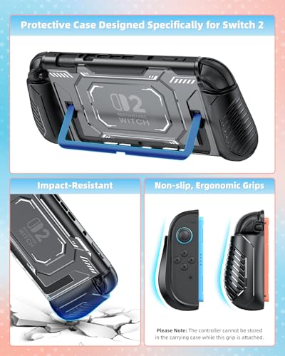 Switch 2 Pro Controller Accessories Bundle for Nintendo Switch 2 (2025), MENEEA 21-in-1 Kits: Wireless Controllers,Carrying Case,Controller Charger Dock,Grips for Joy Con,Steering Wheels for Mario Kart,Protective Cover for Switch 2 (Black & Pink Controlle