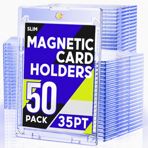 50ct Magnetic Card Holder, 35pt Slim One Touch Card Holder, U-V Cards Protectors Hard Plastic, Magnetic Hard Case for Trading, Sports, Baseball, Football, Game Cards - size: 50 PACK