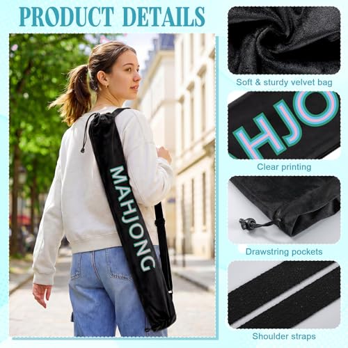 35 Inch Long Velvet Mahjong Mat Bag Cute Double Strapped Drawstring Mahjong Mat Holder Lightweight Carrying Bag for Board Games Outdoor Travel Storage-Mat Not Include(Black,1 Pc) - color: Black