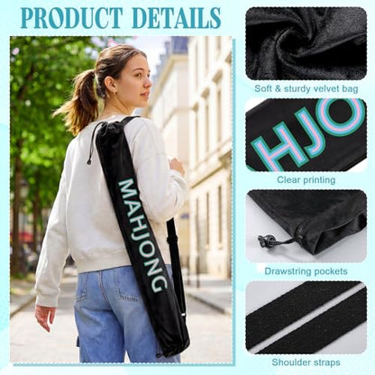 35 Inch Long Velvet Mahjong Mat Bag Cute Double Strapped Drawstring Mahjong Mat Holder Lightweight Carrying Bag for Board Games Outdoor Travel Storage-Mat Not Include(Black,1 Pc) - color: Black