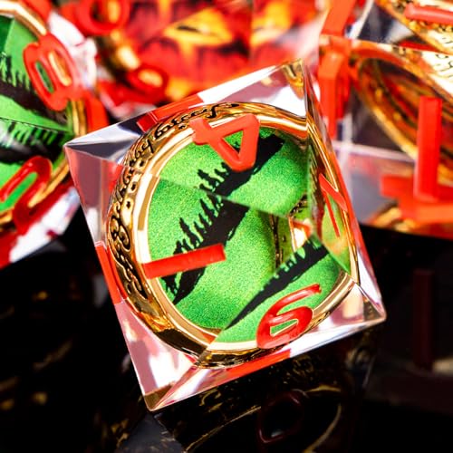 Magic Golden Ring DND Dice Set Sharp Edge Red Gaze Eye Resin Dice with Box, for use with RPG D&D Tabletop Games Lord D and D Polyhedral Dice Set - color: Ring -Eye-red Numbers