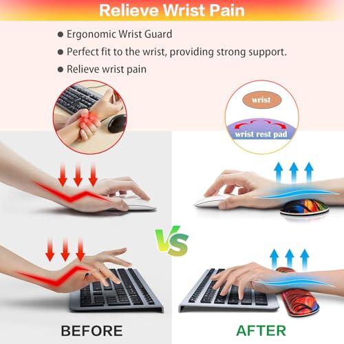 Mouse Pad with Wrist Rest Black Cat, 4-in-1 Large Mousepad+Keyboard Wrist Rest+Mouse Pad Wrist Support+Cup Pad Set,Ergonomic Mousepad,Memory Foam Desk Mat for Home Office Gaming(35.4×15.7in) - color: Lonely Cat