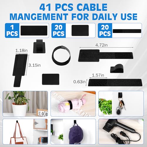 vorona Cable Management Under Desk, Up to 15 Cord, 41 PCS Enhanced Wire Holder Cord Organizer, Adjustable Hook and Loop Cable Ties, Reusable Cord Holder, Cable Hider Clips Under Table