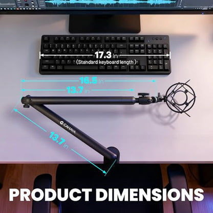 CAHAYA Mic Stand Boom Arm - Low Profile Adjustable Microphone Arm Stand with 3.5" Extension Pole Desk Clamp Screw Adapter for Streaming Gaming Black
