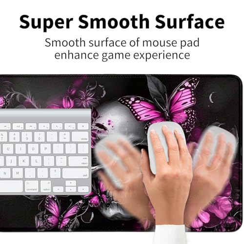 Skull Flowers Purple Butterflies for MTG & TCG Playmat Mouse Pad,BFDHGQZC 24" x 14" Game Mat for MTG/RPG/CCG Trading Card Game Playmats Table Mat Perfect for Card Games Video Games Computer Office - color: Skull Flowers Purple Butterflies