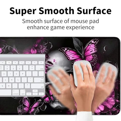 Skull Flowers Purple Butterflies for MTG & TCG Playmat Mouse Pad,BFDHGQZC 24" x 14" Game Mat for MTG/RPG/CCG Trading Card Game Playmats Table Mat Perfect for Card Games Video Games Computer Office - color: Skull Flowers Purple Butterflies
