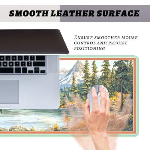 Moose Landscape Mouse Pad, Mountain Lake Gaming Desk Mat Waterproof Stitched Edges Rubber Base Non-Slip Deskmap Computer Keyboard Mat, 31.5x11.8in Desk Home Office Gaming - color: Moose Landscape, size: 31.5x11.8in