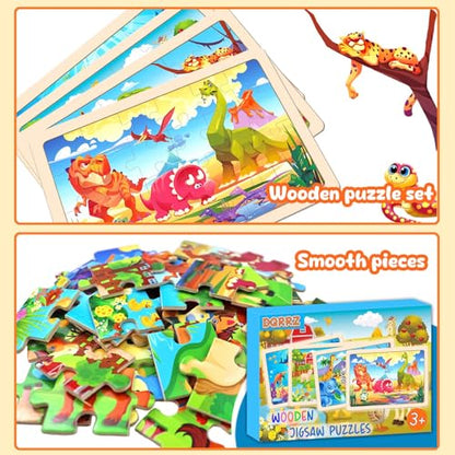 Wooden Puzzles for Kids Ages 4-6, 24 Pieces Dinosaur, Undersea, Wildlife, Farm Jigsaw Puzzles for Kids Ages 3-5. 4 Pack Toddler Puzzles Toys for Boys and Girls Ages 3,4,5,6 Year Old - color: Dinosaur+sea+animal+farm