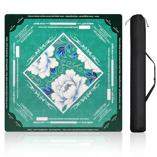 Teal American Mahjong Mat with Rules | Non Slip Noise Reduction Mah Jong Mat Mahjong Table Mat with Carry Bag for Playing Tiles Poker Board Games(Avocado Green) - color: Avocado Green
