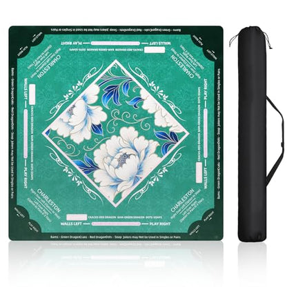 Teal American Mahjong Mat with Rules | Non Slip Noise Reduction Mah Jong Mat Mahjong Table Mat with Carry Bag for Playing Tiles Poker Board Games(Avocado Green) - color: Avocado Green