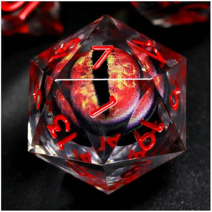 FONVGOGO Liquid Core DND Dice, Dragon Eye Dice Set D and D Sharp Edge Resin Dungeons and Dragons Dice Polyhedral Beholder's Ttrpg Die Role Playing RPG D and D Dice (Red) - color: Dragon Eye Red