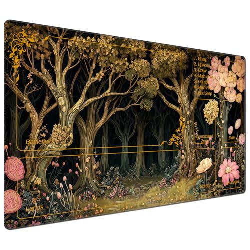 DEGDFSGR for MTG Playmat with Zones 24 x 14 inches for TCG Playmats Non-Slip Rubber Base Commander Play Mat for MTG Mat Iorcana Trading Card Game, Dark Golden Mysterious Forest - color: Dark Golden Mysterious Forest, size: 24" x 14"