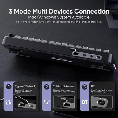 RedThunder K75 Wireless Mechanical Gaming Keyboard, 75% Hot Swappable Creamy Keyboard with Knob, RGB Backlit, Pre-lubed Linear Switches, Side Engraved PBT Keycaps, Wireless/Wired/BT5.0, Gradient Gray - color: Gradient Gray
