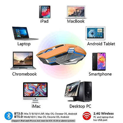 Bluetooth Gaming Mouse, RGB Rechargeable USB Wireless Mouse, Quiet Click, LED Backlit, Ergonomic, with Side Button, 6 Button, DPI Adjustable, Computer Mice for Laptop PC MacBook Chromebook - Orange - color: orange